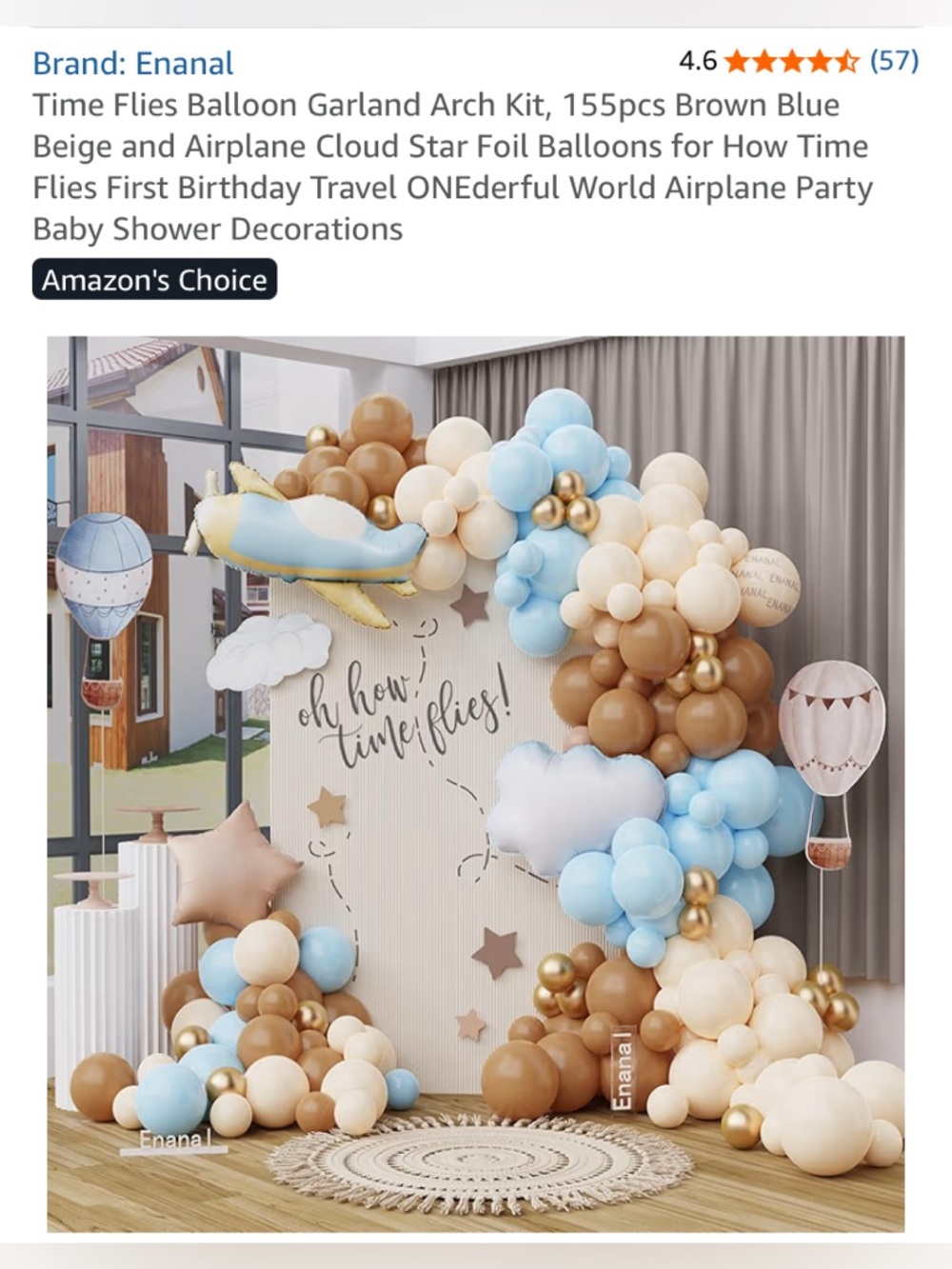 NaNa Brown, Light Blue & Cream Balloon Garland Kit with Gold Accents